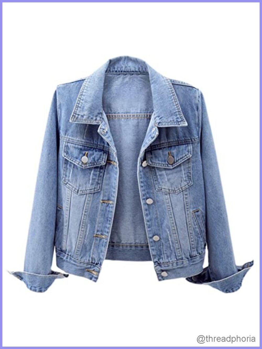 Distressed Ripped Denim Jacket Coat with Pockets, Cotton Blend